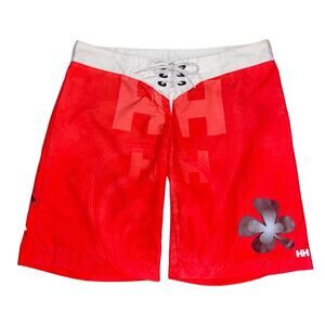 Men’s Helly Hansen Swim Trunks Board Shorts Size 30 (US) / 48 (EUR) Red Logo EUC